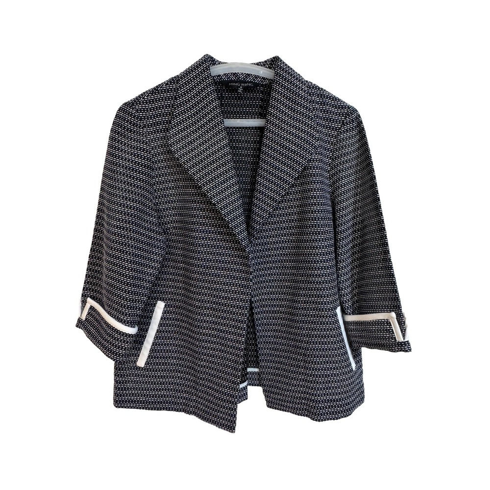 Ming Wang Size Small Suit Jacket Navy Stripe White Trim Knit Open NWT